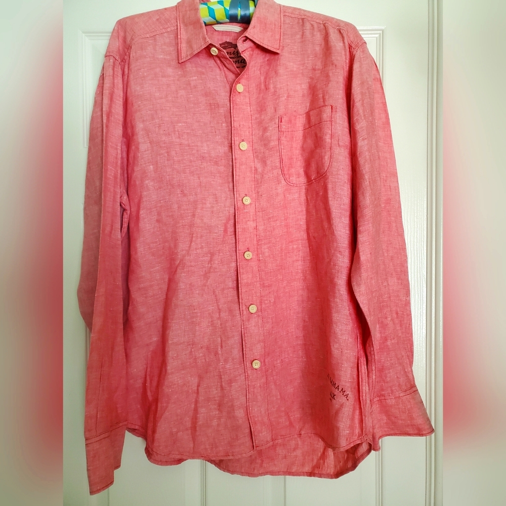 Tommy Bahama Relax Mens 100% Linen Button Front Shirt Red - MEDIUM